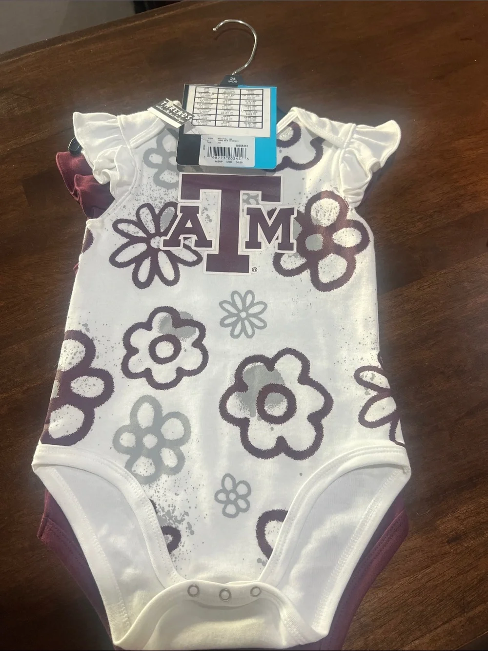 Maroon & White Floral Baby One-Piece 2 Pack Texas A and M